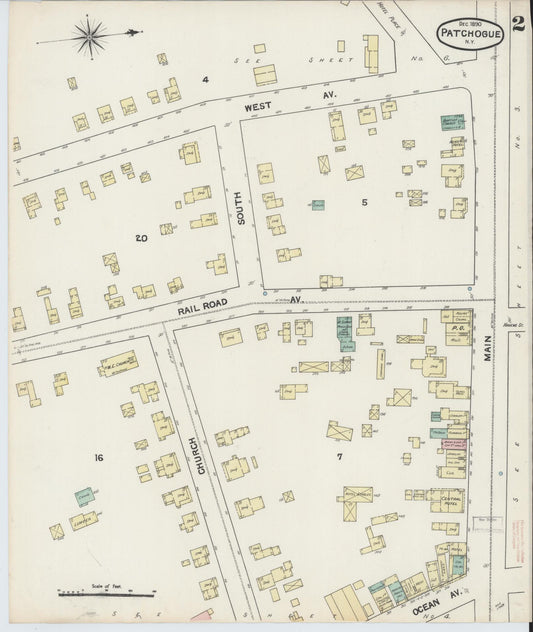 Sanborn Fire Insurance Map from Patchogue, Suffolk County, New York (1891), Sheet #0002 - Historic Sanborn Fire Insurance Map Print, vintage old map wall art, antique decor, genealogy gift, New York New York map