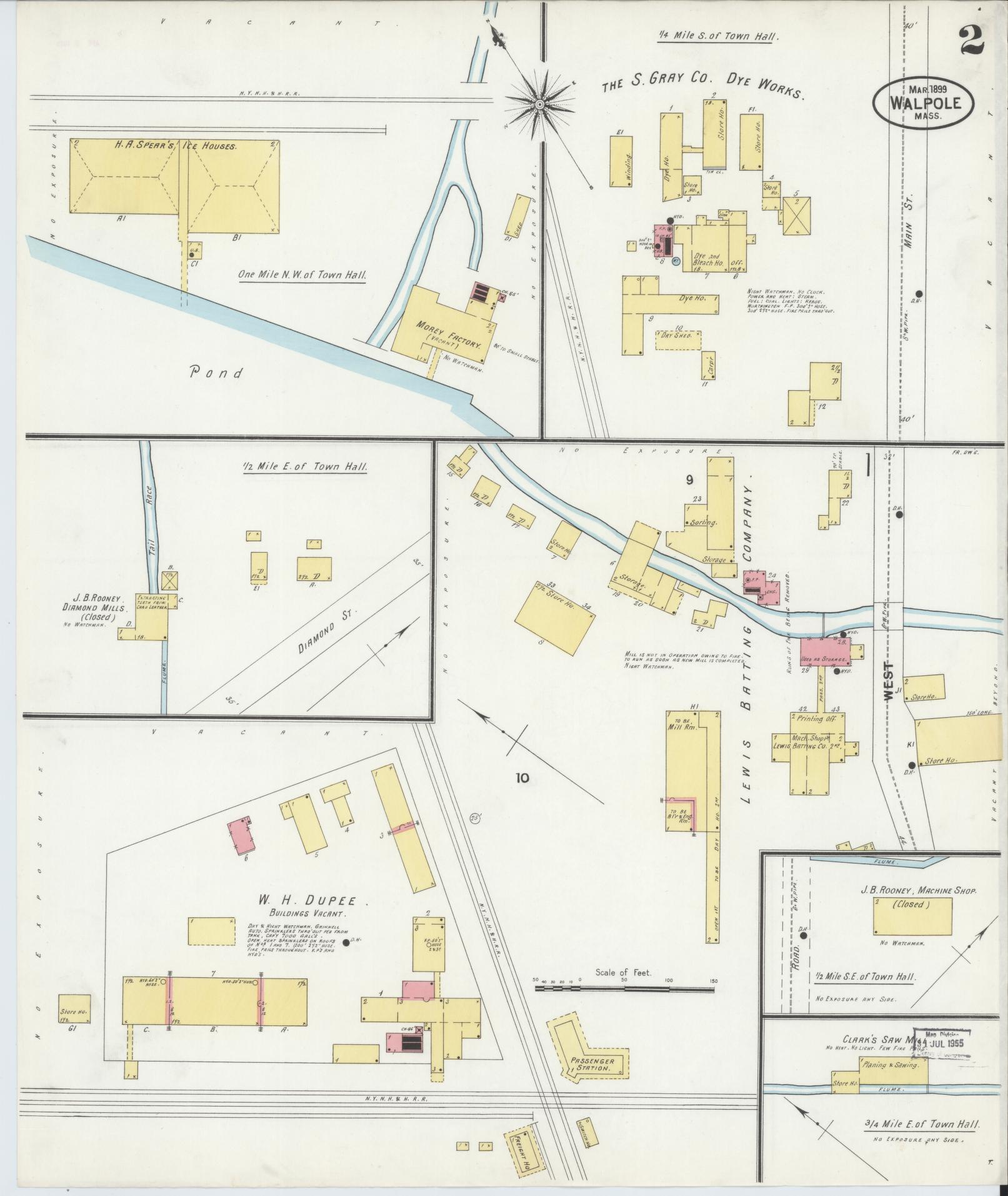 Sanborn Fire Insurance Map from Walpole, Norfolk County, Massachusetts (1899), Sheet #0002 - Complete Map Set gallery image, historic Sanborn map, vintage wall art, Massachusetts Massachusetts