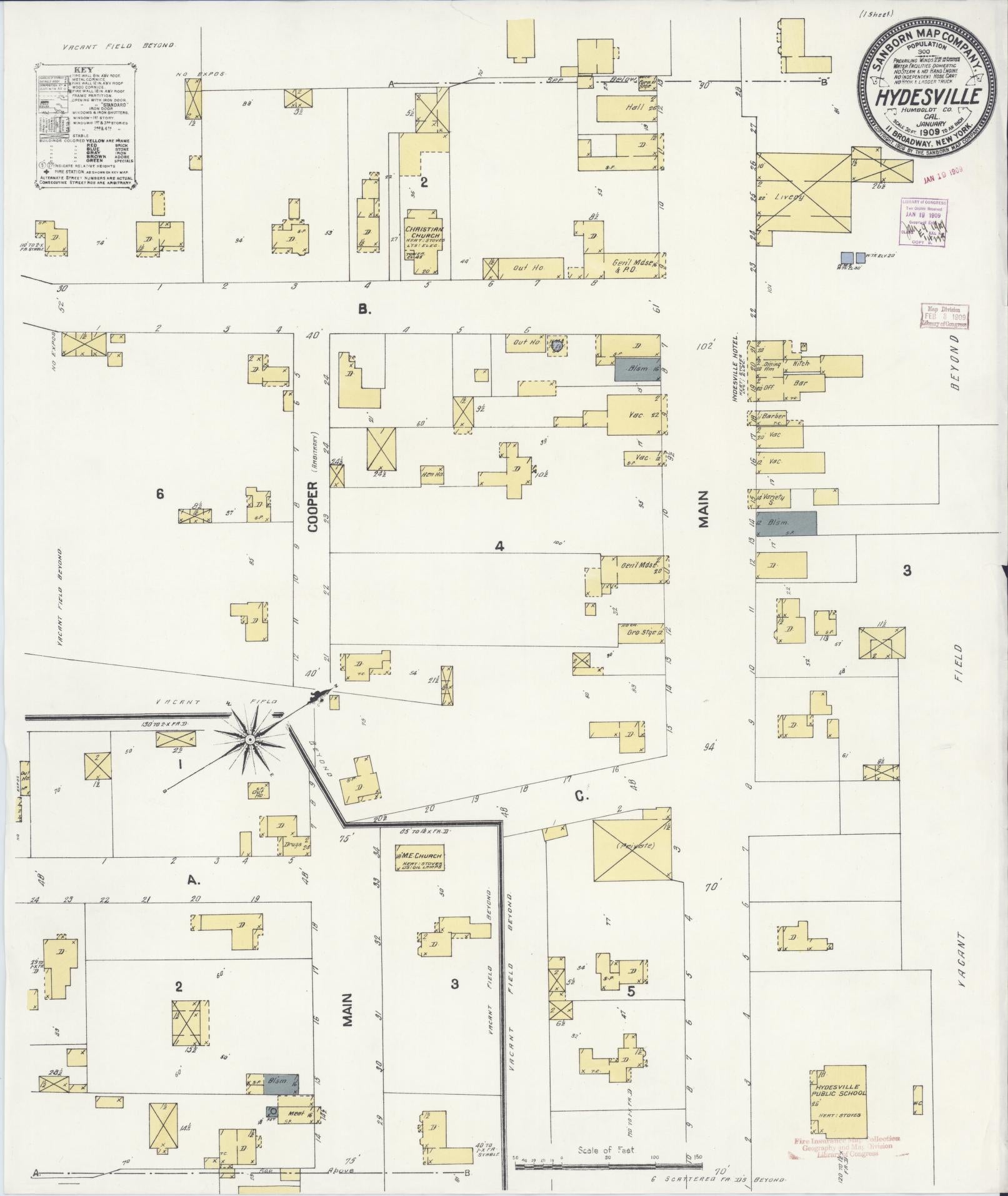 Sanborn Fire Insurance Map from Hydesville, Humboldt County, California (1909), Sheet #0001 - Historic Sanborn Fire Insurance Map Print, vintage old map wall art, antique decor, genealogy gift, California California map