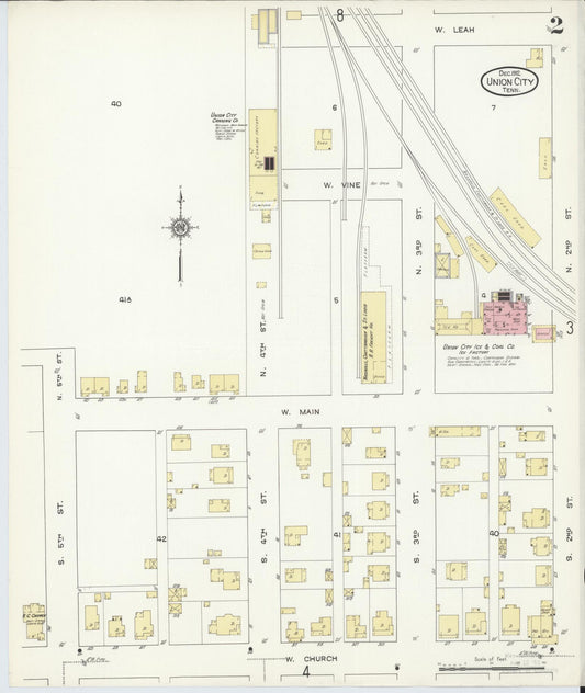 Sanborn Fire Insurance Map from Union City, Obion County, Tennessee (1912), Sheet #0002 - Historic Sanborn Fire Insurance Map Print, vintage old map wall art, antique decor, genealogy gift, Tennessee Tennessee map