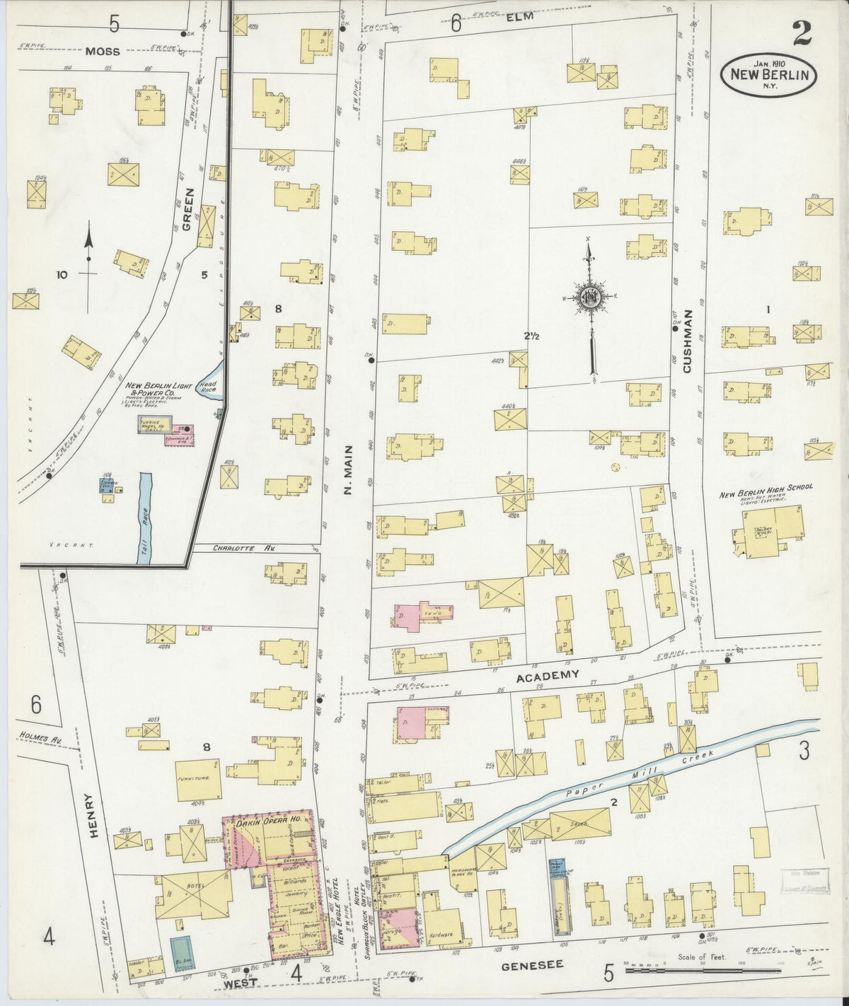 Sanborn Fire Insurance Map from New Berlin, Chenango County, New York (1910), Sheet #0002 - Historic Sanborn Fire Insurance Map Print, vintage old map wall art, antique decor, genealogy gift, New York New York map