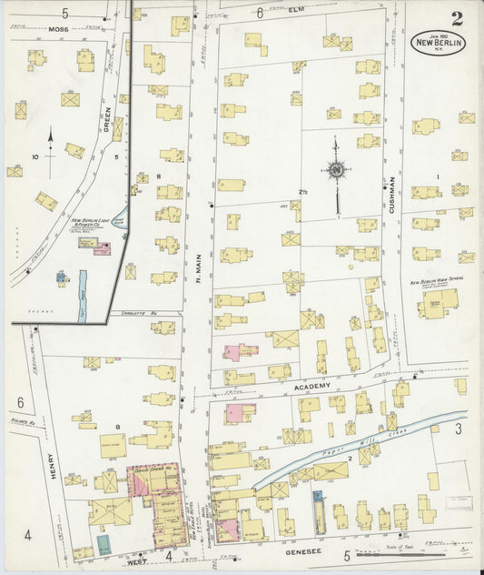 Sanborn Fire Insurance Map from New Berlin, Chenango County, New York (1910), Sheet #0002 - Historic Sanborn Fire Insurance Map Print, vintage old map wall art, antique decor, genealogy gift, New York New York map