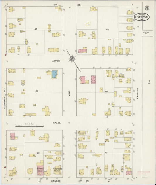 Sanborn Fire Insurance Map from Liverpool, Onondaga County, New York (1915), Sheet #0008 - Historic Sanborn Fire Insurance Map Print, vintage old map wall art, antique decor, genealogy gift, New York New York map