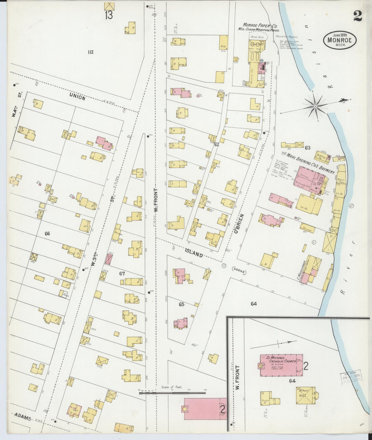 Sanborn Fire Insurance Map from Monroe, Monroe County, Michigan (1899), Sheet #0002 - Historic Sanborn Fire Insurance Map Print, vintage old map wall art, antique decor, genealogy gift, Michigan Michigan map
