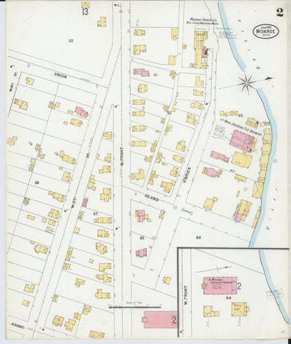 Sanborn Fire Insurance Map from Monroe, Monroe County, Michigan (1899), Sheet #0002 - Historic Sanborn Fire Insurance Map Print, vintage old map wall art, antique decor, genealogy gift, Michigan Michigan map