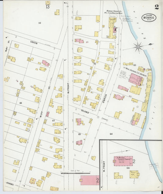 Sanborn Fire Insurance Map from Monroe, Monroe County, Michigan (1899), Sheet #0002 - Historic Sanborn Fire Insurance Map Print, vintage old map wall art, antique decor, genealogy gift, Michigan Michigan map