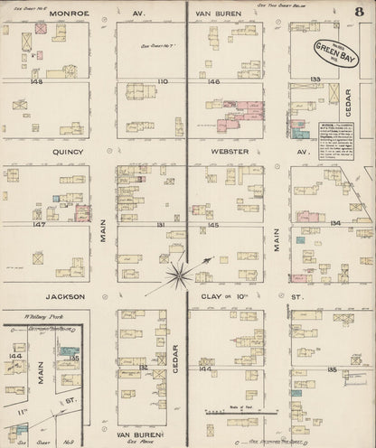 Sanborn Fire Insurance Map from Green Bay, Brown County, Wisconsin (1883), Sheet #0008 - Complete Map Set gallery image, historic Sanborn map, vintage wall art, Wisconsin Wisconsin