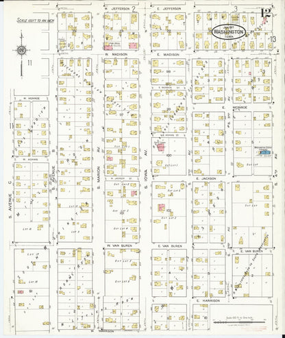 Sanborn Fire Insurance Map from Washington, Washington County, Iowa (1917), Sheet #0012 - Complete Map Set gallery image, historic Sanborn map, vintage wall art, Sanborn Fire Insurance Map from Washington Washington