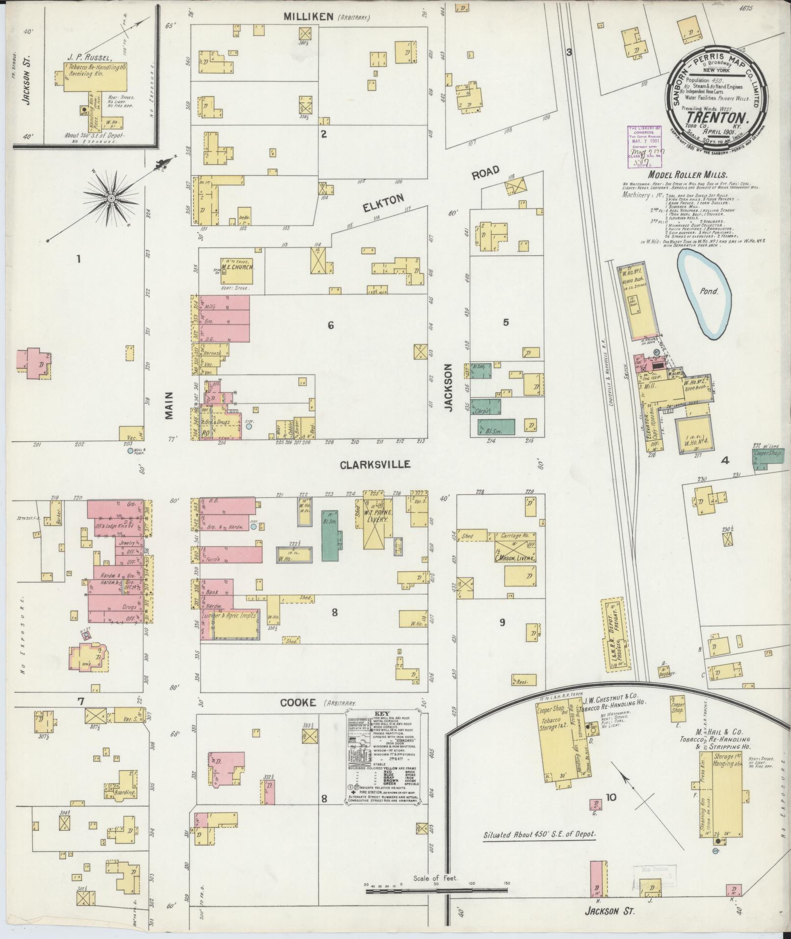 Sanborn Fire Insurance Map from Trenton, Todd County, Kentucky (1901), Sheet #0001 - Historic Sanborn Fire Insurance Map Print, vintage old map wall art, antique decor, genealogy gift, Kentucky Kentucky map