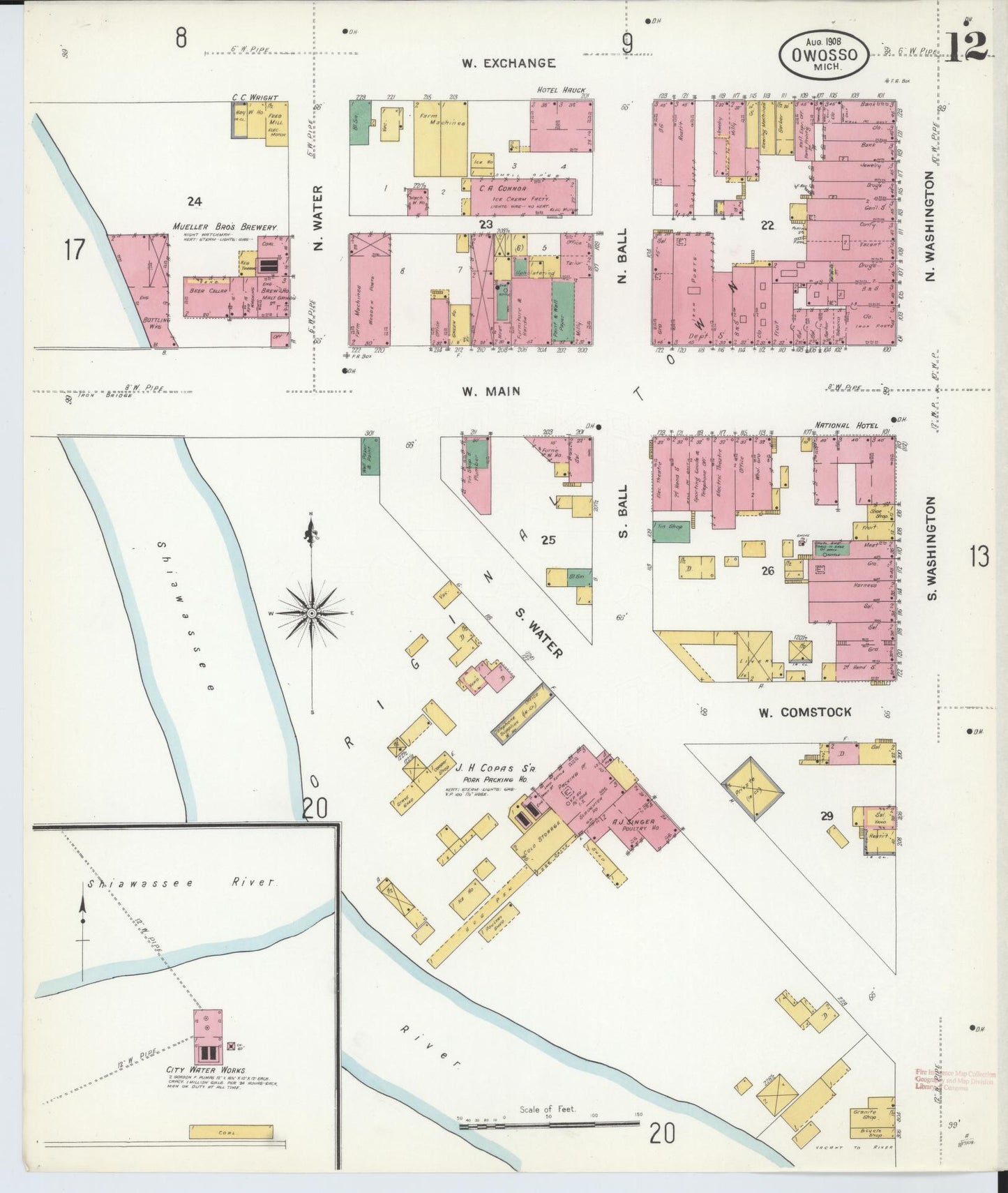 Sanborn Fire Insurance Map from Owosso, Shiawassee County, Michigan (1908), Sheet #0012 - Complete Map Set gallery image, historic Sanborn map, vintage wall art, Michigan Michigan