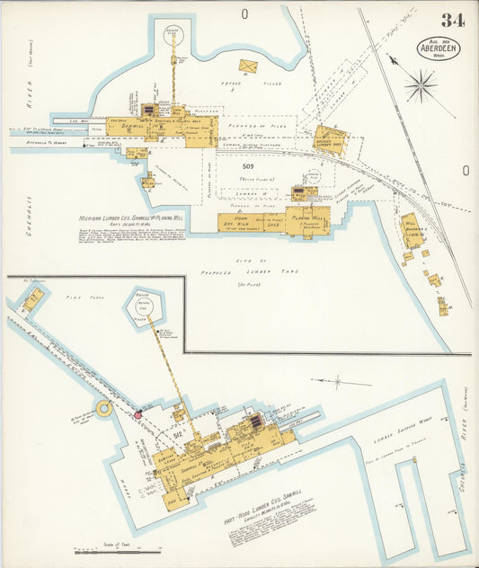 Sanborn Fire Insurance Map from Aberdeen, Grays Harbor County, Washington (1906), Sheet #0034 - Historic Sanborn Fire Insurance Map Print, vintage old map wall art, antique decor, genealogy gift, Washington Washington map