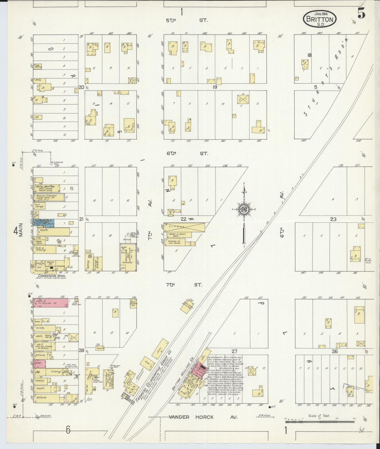 Sanborn Fire Insurance Map from Britton, Marshall County, South Dakota (1914), Sheet #0005 - Historic Sanborn Fire Insurance Map Print, vintage old map wall art, antique decor, genealogy gift, South Dakota South Dakota map