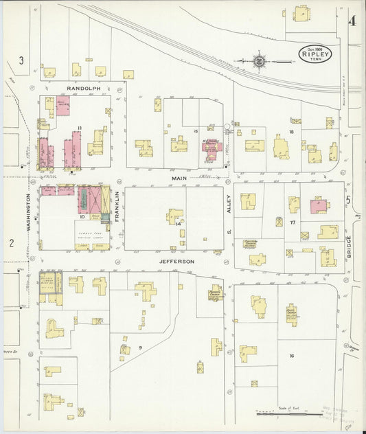 Sanborn Fire Insurance Map from Ripley, Lauderdale County, Tennessee (1909), Sheet #0004 - Historic Sanborn Fire Insurance Map Print, vintage old map wall art, antique decor, genealogy gift, Tennessee Tennessee map