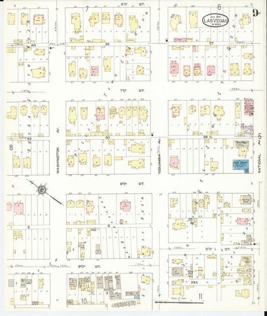 Sanborn Fire Insurance Map from Las Vegas, San Miguel County, New Mexico (1913), Sheet #0009 - Historic Sanborn Fire Insurance Map Print, vintage old map wall art, antique decor, genealogy gift, New Mexico New Mexico map