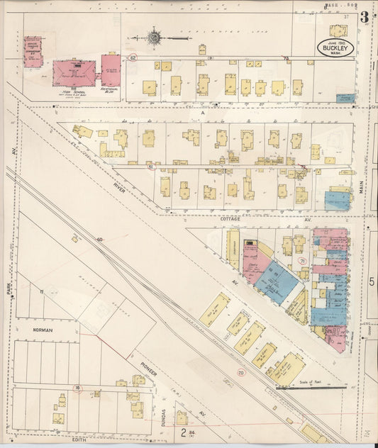 Sanborn Fire Insurance Map from Buckley, Pierce County, Washington (1933), Sheet #0003 - Historic Sanborn Fire Insurance Map Print, vintage old map wall art, antique decor, genealogy gift, Washington Washington map