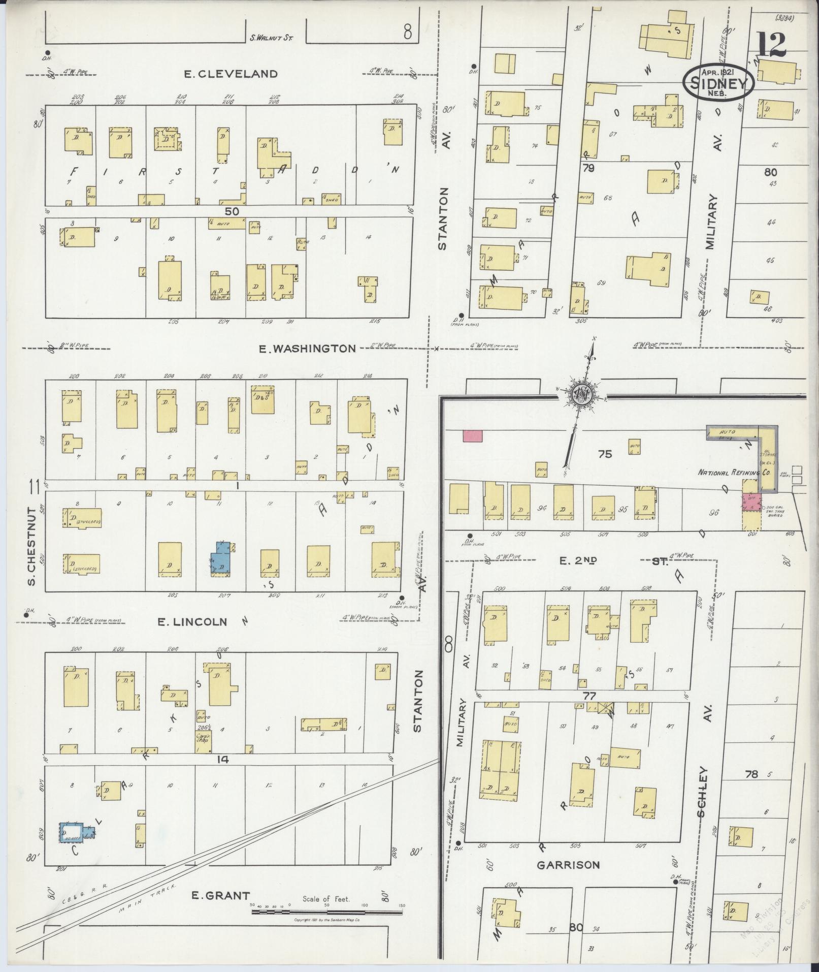 Sanborn Fire Insurance Map from Sidney, Cheyenne County, Nebraska (1921), Sheet #0012 - Historic Sanborn Fire Insurance Map Print, vintage old map wall art, antique decor, genealogy gift, Nebraska Nebraska map