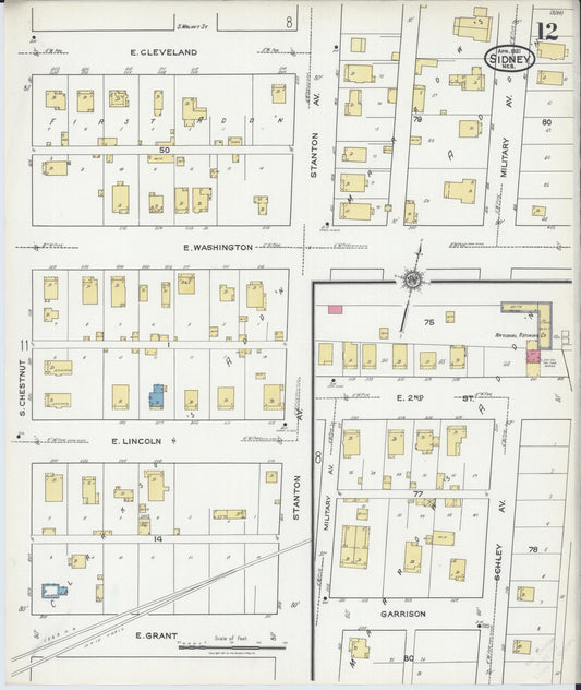 Sanborn Fire Insurance Map from Sidney, Cheyenne County, Nebraska (1921), Sheet #0012 - Historic Sanborn Fire Insurance Map Print, vintage old map wall art, antique decor, genealogy gift, Nebraska Nebraska map
