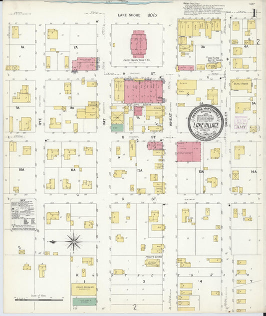 Sanborn Fire Insurance Map from Lake Village, Chicot County, Arkansas (1908), Sheet #0001 - Complete Map Set gallery image, historic Sanborn map, vintage wall art, Arkansas Arkansas