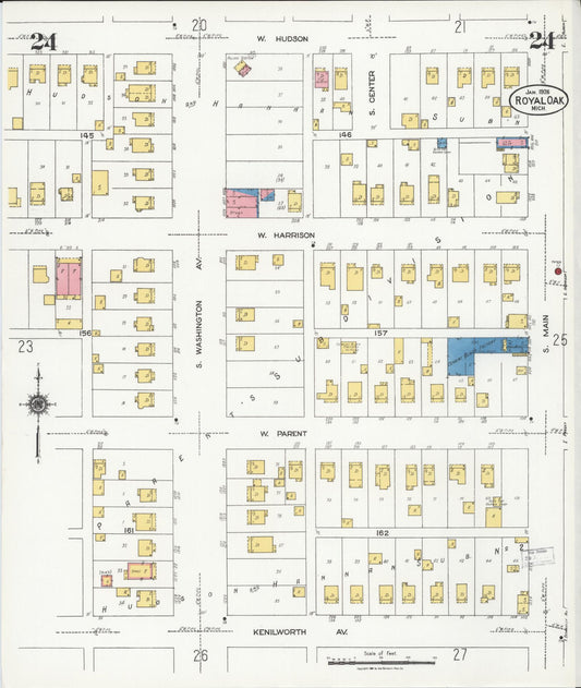 Sanborn Fire Insurance Map from Royal Oak, Oakland County, Michigan (1926), Sheet #0024 - Historic Sanborn Fire Insurance Map Print, vintage old map wall art, antique decor, genealogy gift, Michigan Michigan map