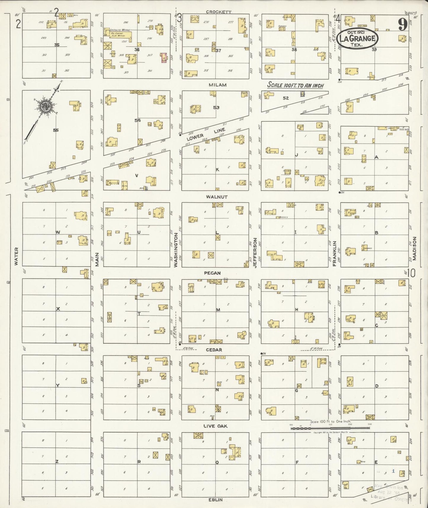 Sanborn Fire Insurance Map from La Grange, Fayette County, Texas (1921), Sheet #0009 - Historic Sanborn Fire Insurance Map Print, vintage old map wall art, antique decor, genealogy gift, Texas Texas map