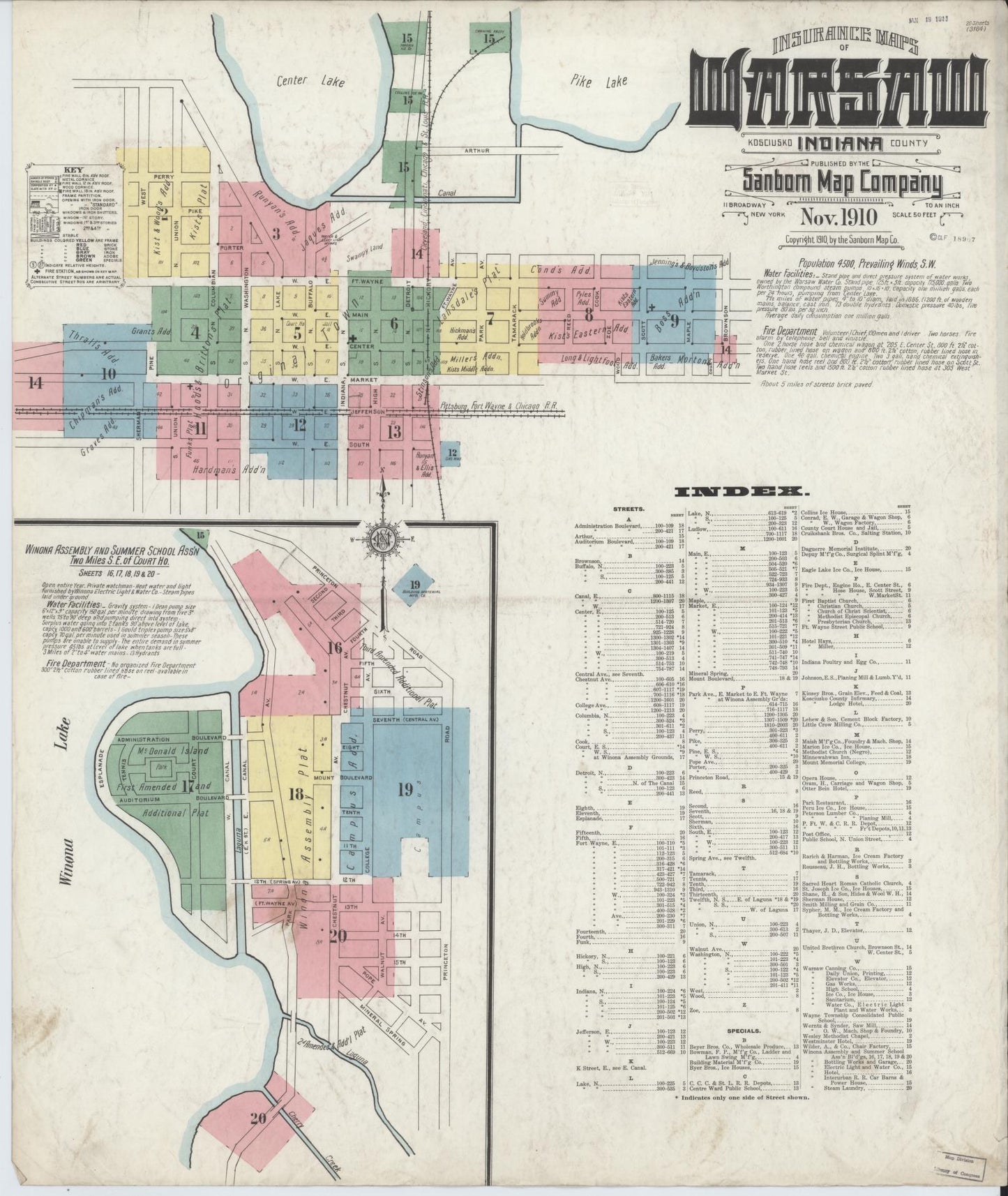 Sanborn Fire Insurance Map from Warsaw, Kosciusko County, Indiana. (1910) – Historic Sanborn Fire Insurance Map Print