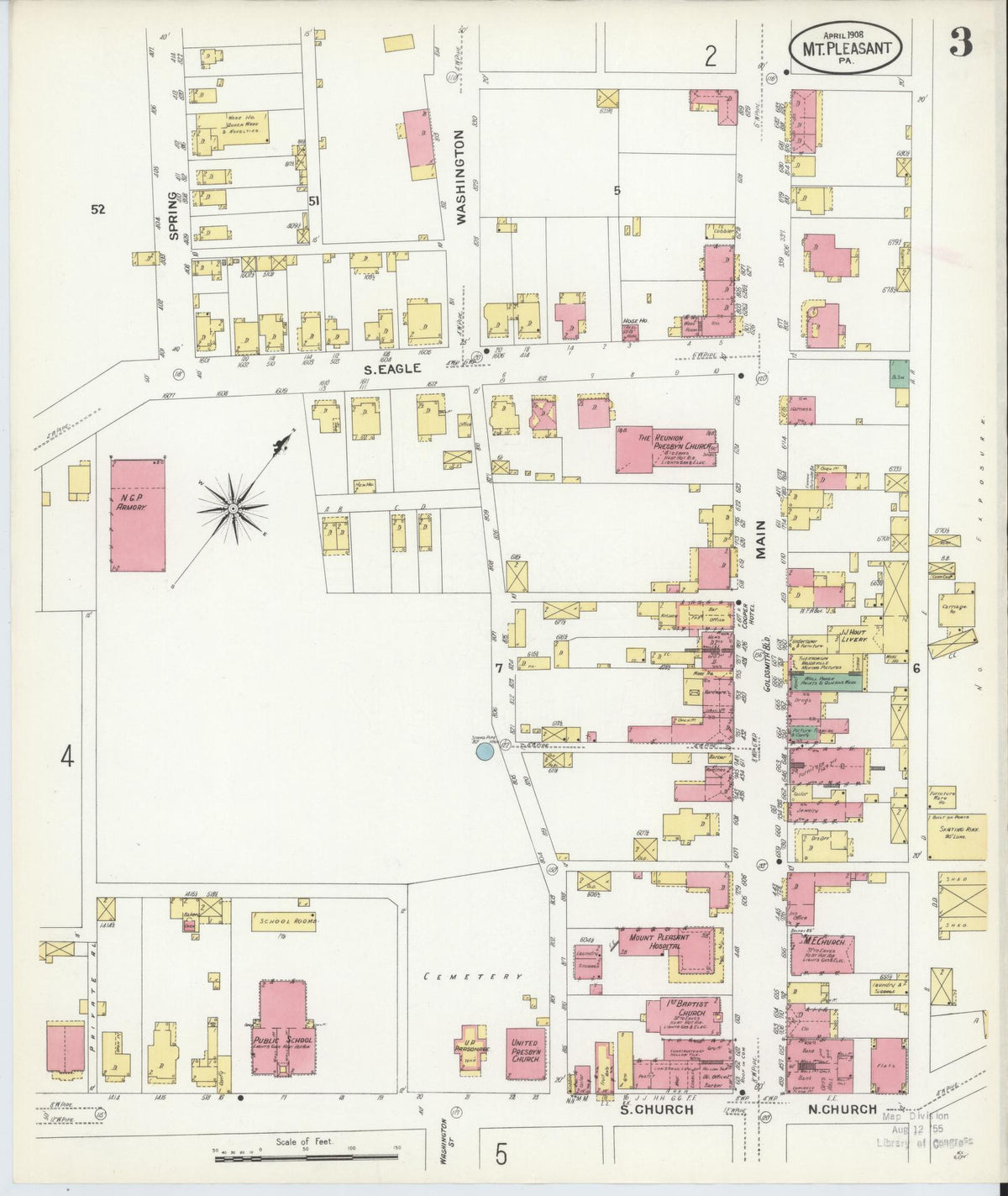 Sanborn Fire Insurance Map from Mount Pleasant, Westmoreland County, Pennsylvania (1908), Sheet #0003 - Historic Sanborn Fire Insurance Map Print, vintage old map wall art, antique decor, genealogy gift, Pennsylvania Pennsylvania map
