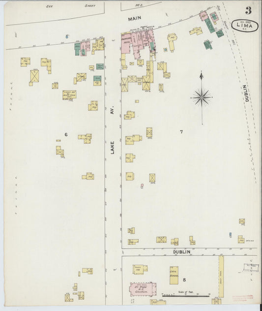 Sanborn Fire Insurance Map from Lima, Livingston County, New York (1890), Sheet #0003 - Historic Sanborn Fire Insurance Map Print, vintage old map wall art, antique decor, genealogy gift, New York New York map