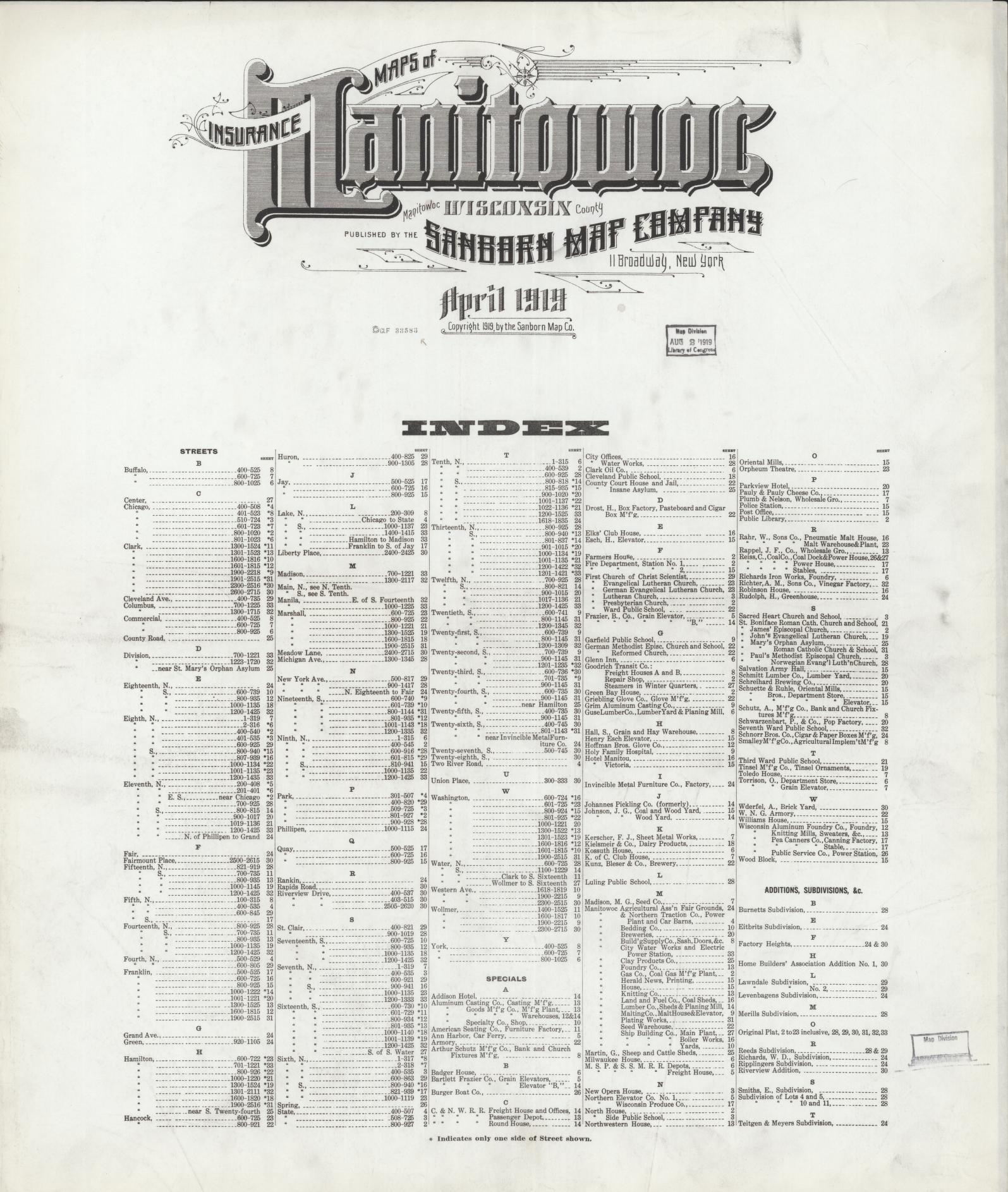 Manitowoc, Manitowoc County, Wisconsin (1919) – Sanborn Fire Insurance Map – Map View