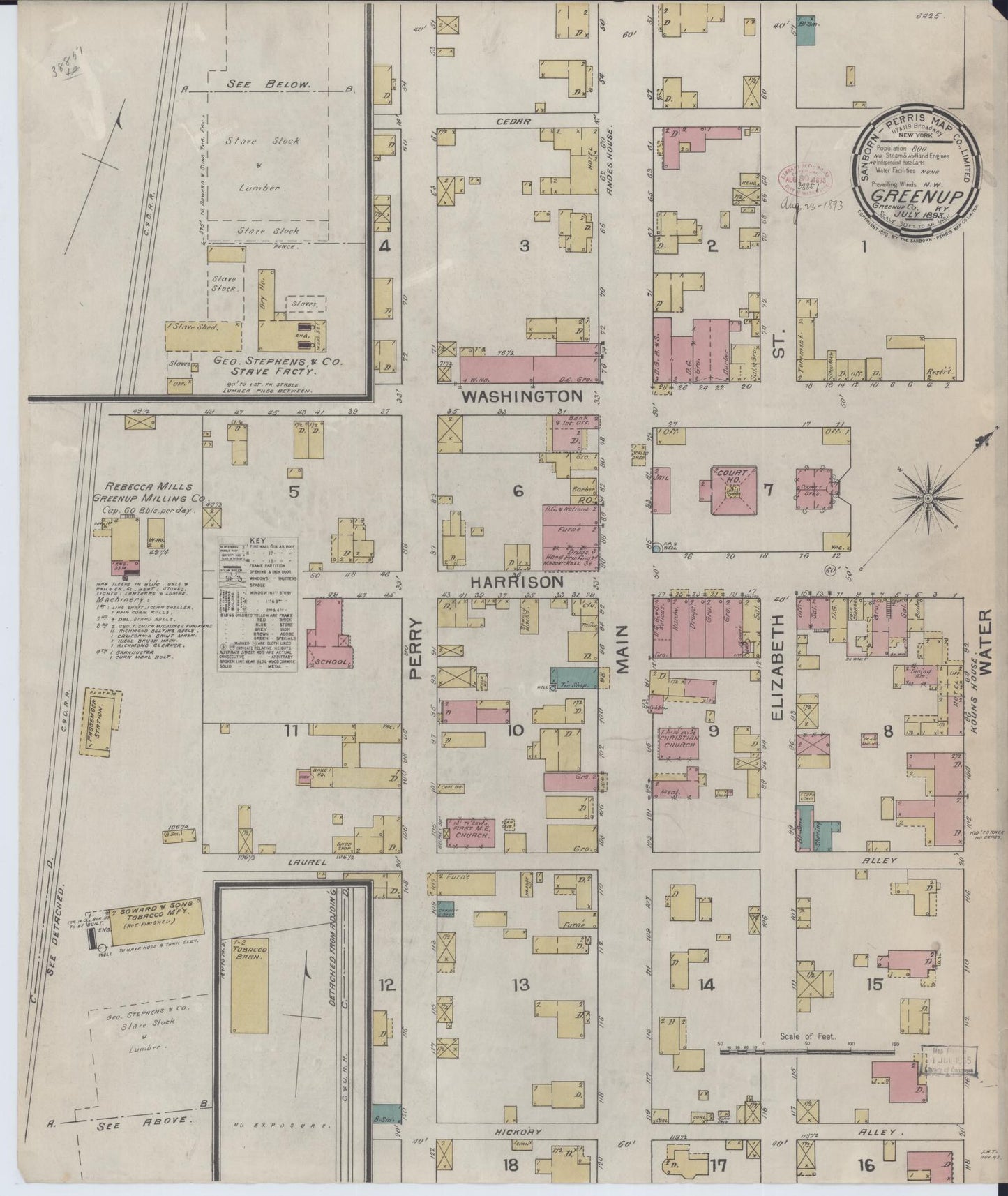 Sanborn Fire Insurance Map from Greenup, Greenup County, Kentucky (1893), Sheet #0001 - Historic Sanborn Fire Insurance Map Print, vintage old map wall art, antique decor, genealogy gift, Kentucky Kentucky map