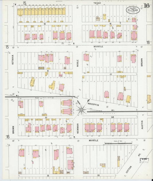 Sanborn Fire Insurance Map from El Paso, El Paso County, Texas (1900), Sheet #0016 - Historic Sanborn Fire Insurance Map Print, vintage old map wall art, antique decor, genealogy gift, Texas Texas map