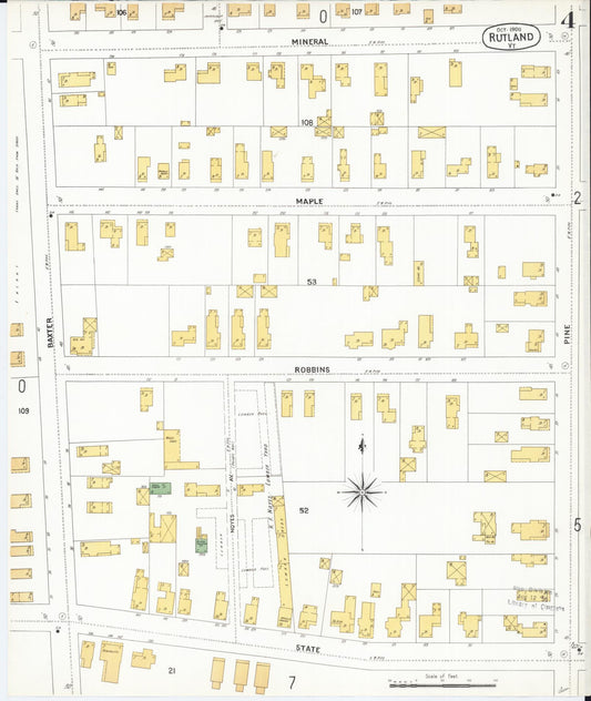 Sanborn Fire Insurance Map from Rutland, Rutland County, Vermont (1900), Sheet #0004 - Historic Sanborn Fire Insurance Map Print, vintage old map wall art, antique decor, genealogy gift, Vermont Vermont map