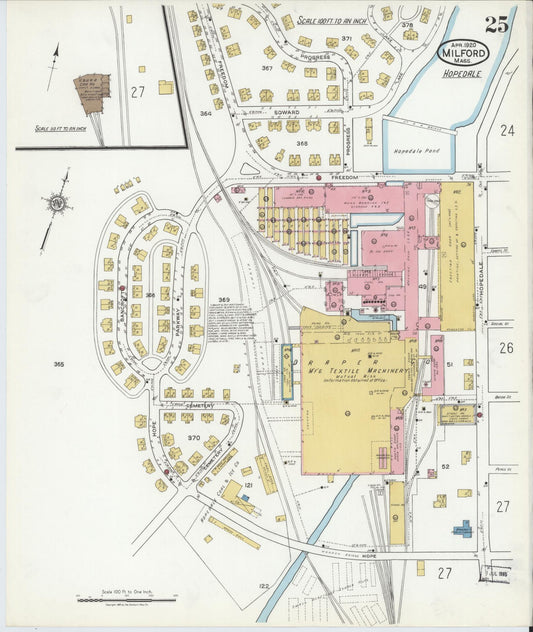 Sanborn Fire Insurance Map from Milford, Worcester County, Massachusetts (1920), Sheet #0025 - Historic Sanborn Fire Insurance Map Print, vintage old map wall art, antique decor, genealogy gift, Massachusetts Massachusetts map