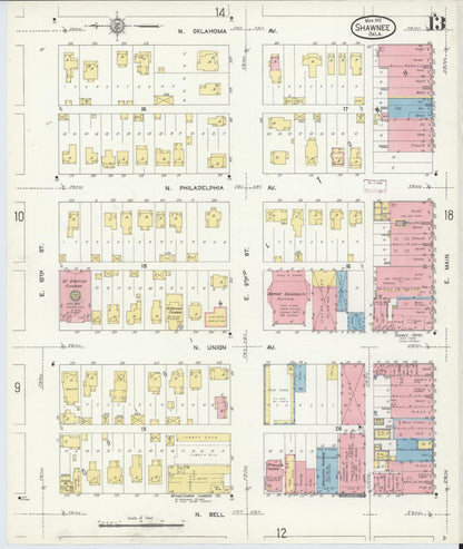 Sanborn Fire Insurance Map from Shawnee, Pottawatomie County, Oklahoma (1912), Sheet #0013 - Complete Map Set gallery image, historic Sanborn map, vintage wall art, Oklahoma Oklahoma