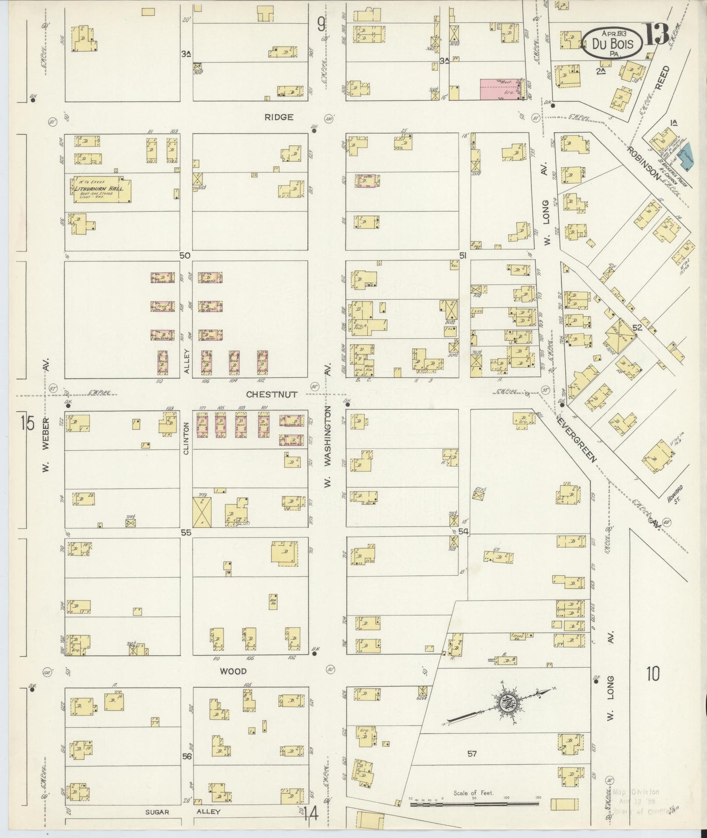 Sanborn Fire Insurance Map from Du Bois, Clearfield County, Pennsylvania (1913), Sheet #0013 - Historic Sanborn Fire Insurance Map Print, vintage old map wall art, antique decor, genealogy gift, Pennsylvania Pennsylvania map