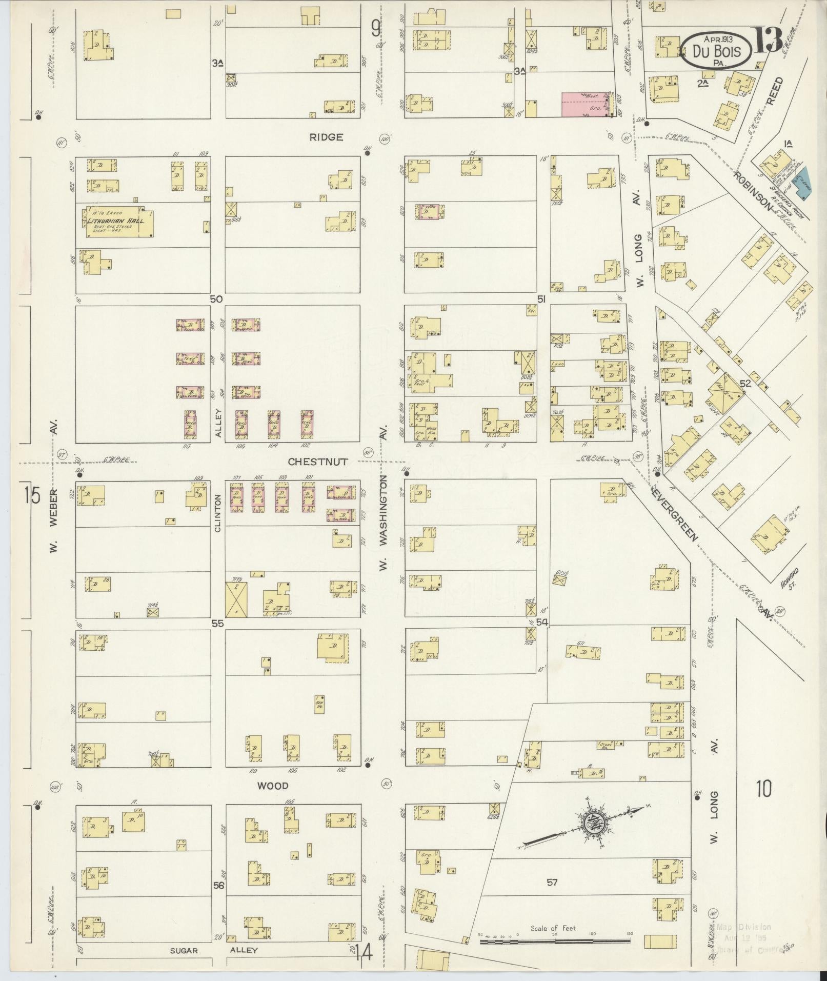 Sanborn Fire Insurance Map from Du Bois, Clearfield County, Pennsylvania (1913), Sheet #0013 - Historic Sanborn Fire Insurance Map Print, vintage old map wall art, antique decor, genealogy gift, Pennsylvania Pennsylvania map