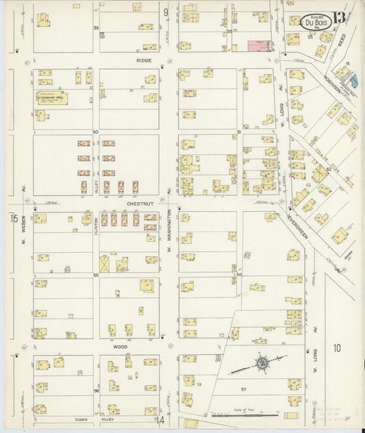 Sanborn Fire Insurance Map from Du Bois, Clearfield County, Pennsylvania (1913), Sheet #0013 - Historic Sanborn Fire Insurance Map Print, vintage old map wall art, antique decor, genealogy gift, Pennsylvania Pennsylvania map