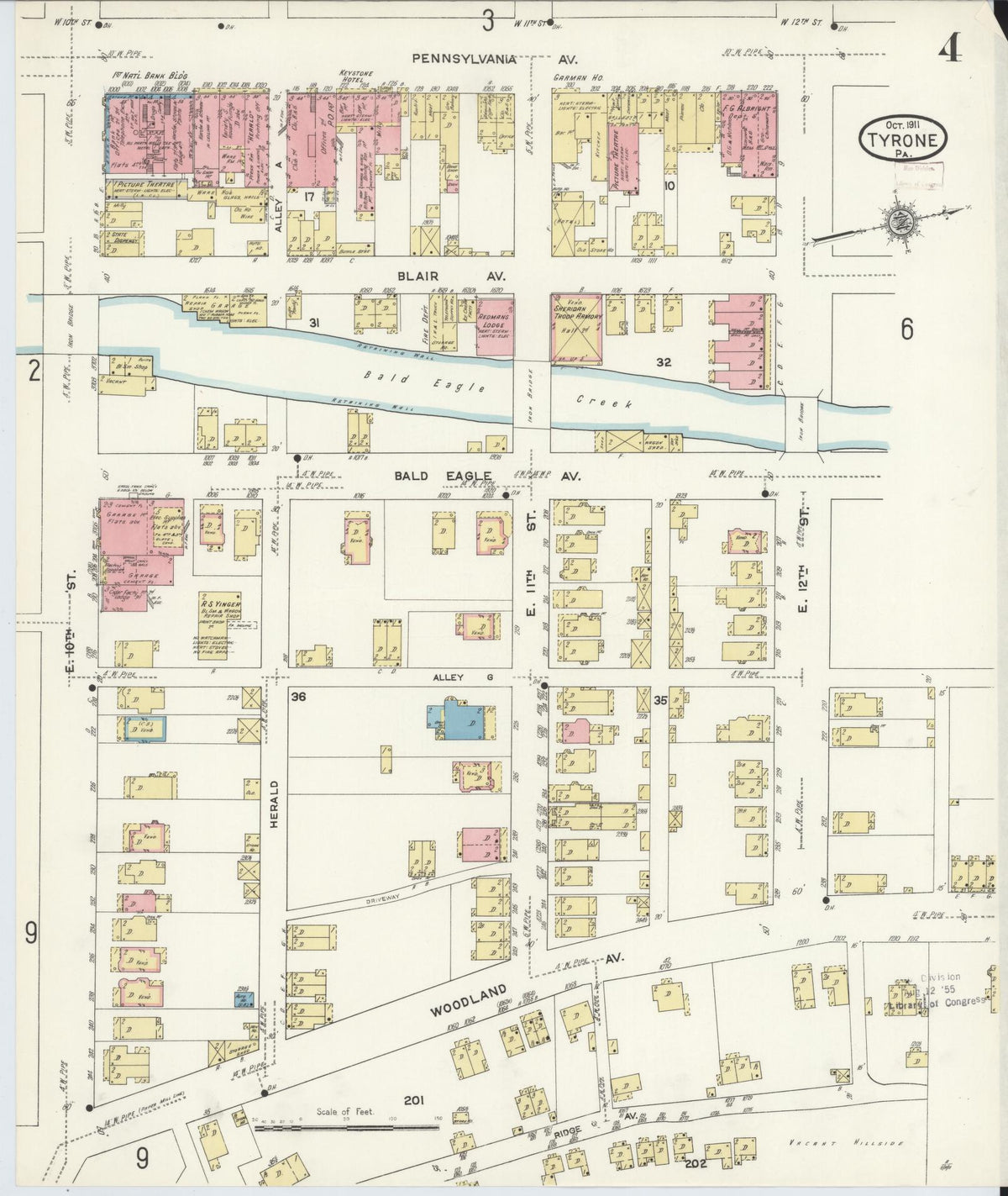 Sanborn Fire Insurance Map from Tyrone, Blair County, Pennsylvania (1911), Sheet #0004 - Historic Sanborn Fire Insurance Map Print, vintage old map wall art, antique decor, genealogy gift, Pennsylvania Pennsylvania map
