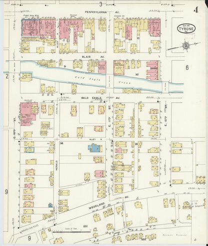 Sanborn Fire Insurance Map from Tyrone, Blair County, Pennsylvania (1911), Sheet #0004 - Historic Sanborn Fire Insurance Map Print, vintage old map wall art, antique decor, genealogy gift, Pennsylvania Pennsylvania map