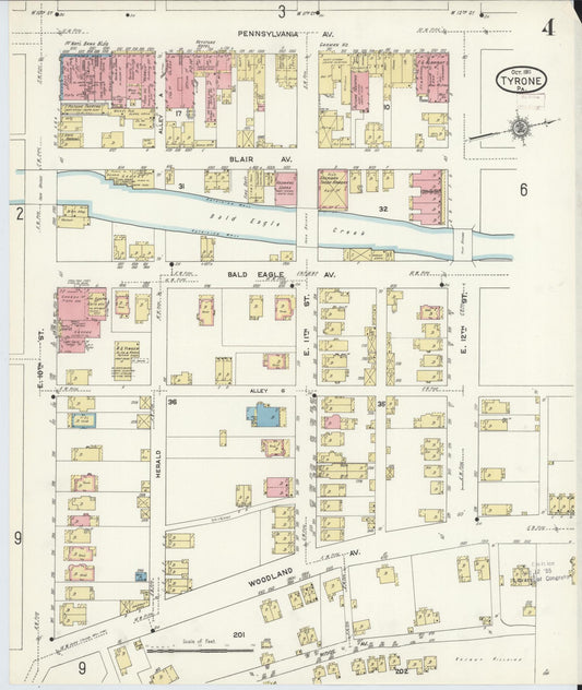 Sanborn Fire Insurance Map from Tyrone, Blair County, Pennsylvania (1911), Sheet #0004 - Historic Sanborn Fire Insurance Map Print, vintage old map wall art, antique decor, genealogy gift, Pennsylvania Pennsylvania map