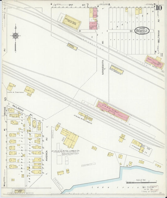 Sanborn Fire Insurance Map from Bemidji, Beltrami County, Minnesota (1914), Sheet #0010 - Historic Sanborn Fire Insurance Map Print, vintage old map wall art, antique decor, genealogy gift, Minnesota Minnesota map