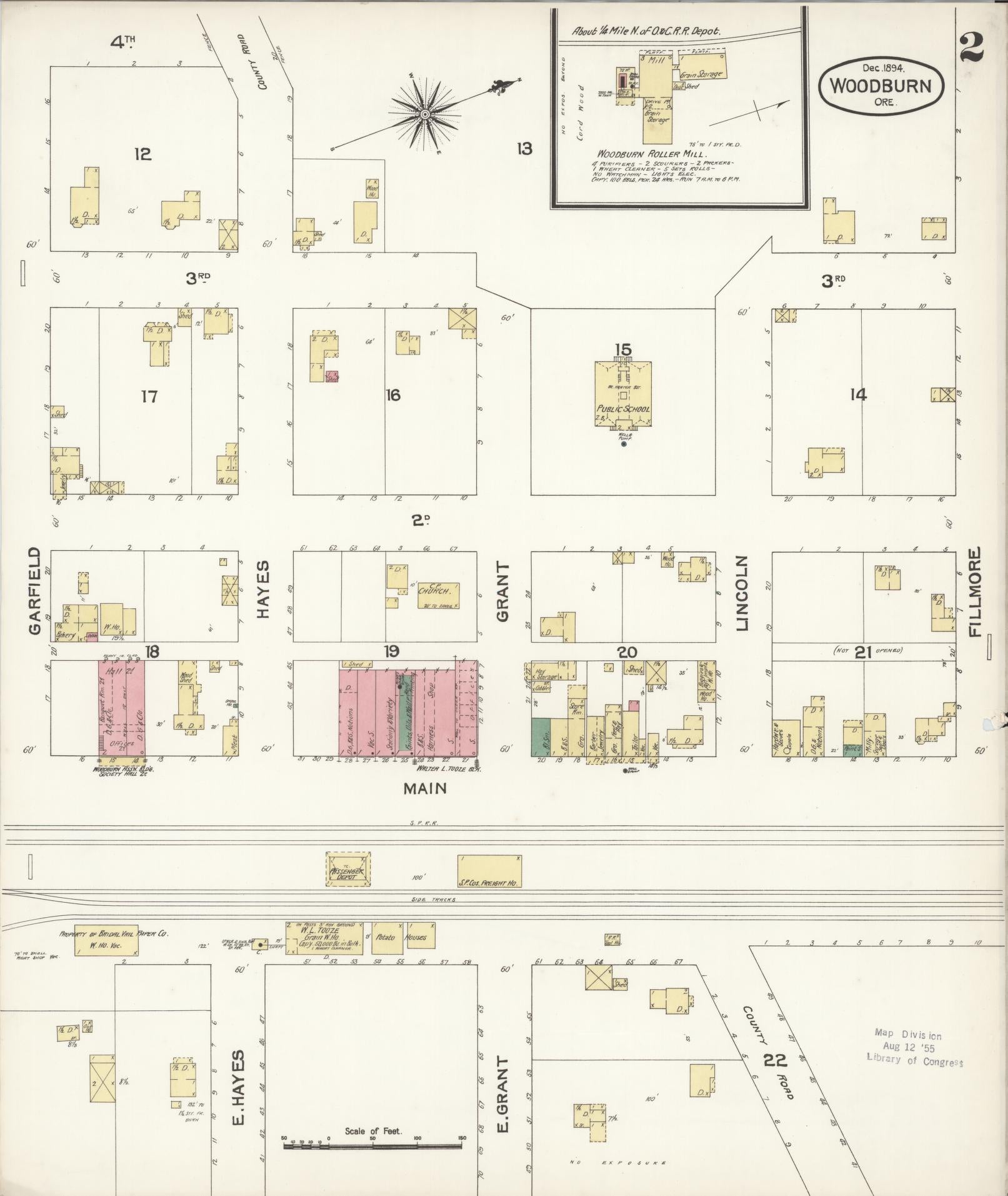 Sanborn Fire Insurance Map from Woodburn, Marion County, Oregon (1894), Sheet #0002 - Complete Map Set gallery image, historic Sanborn map, vintage wall art, Oregon Oregon