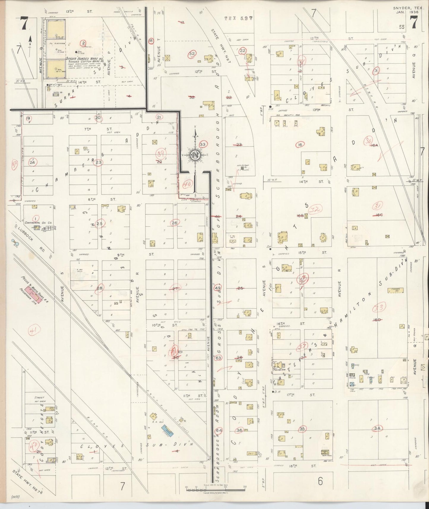 Sanborn Fire Insurance Map from Snyder, Scurry County, Texas (1942), Sheet #0007 - Complete Map Set gallery image, historic Sanborn map, vintage wall art, Texas Texas