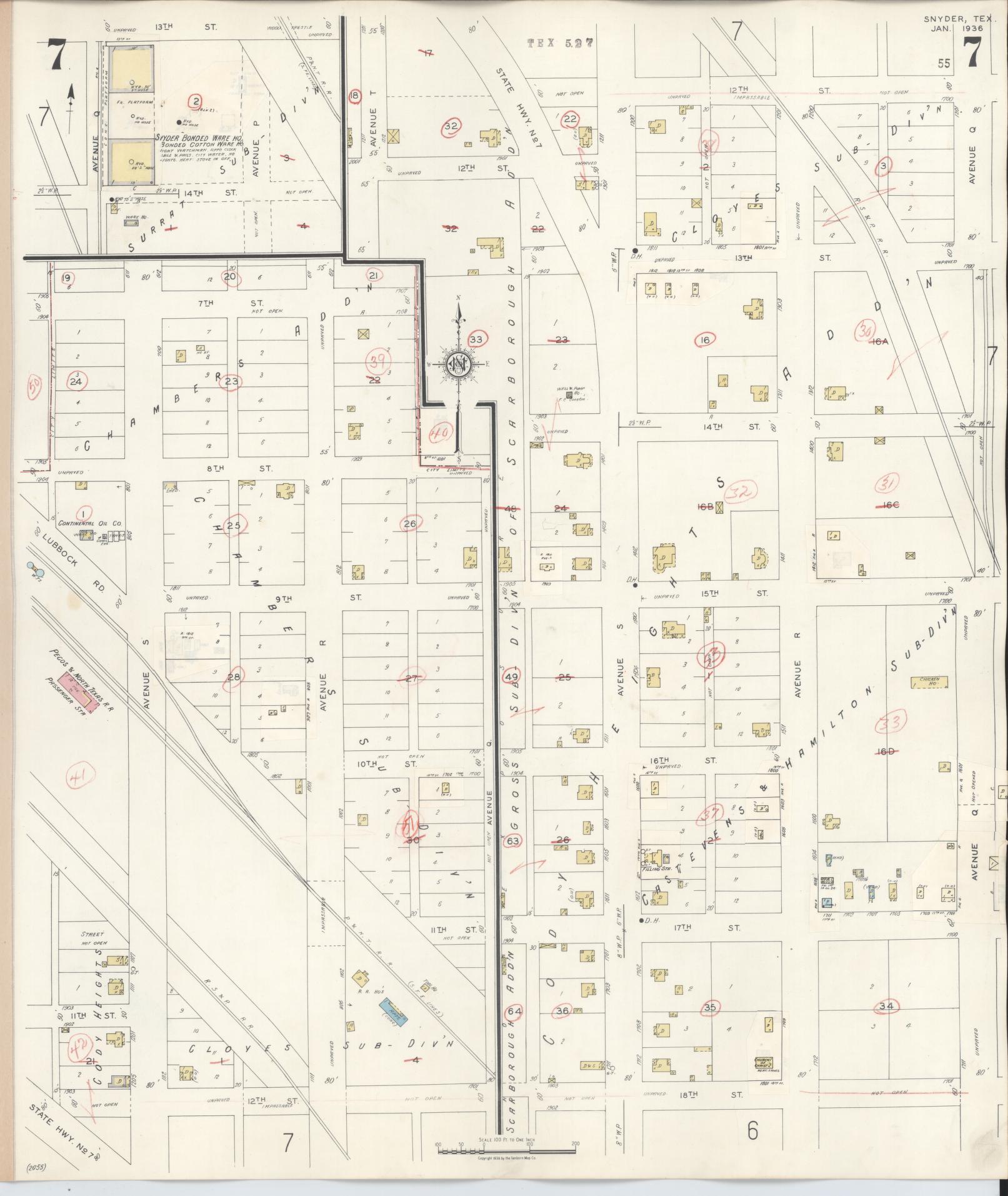 Sanborn Fire Insurance Map from Snyder, Scurry County, Texas (1942), Sheet #0007 - Complete Map Set gallery image, historic Sanborn map, vintage wall art, Texas Texas