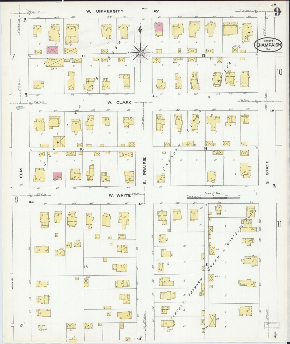 Sanborn Fire Insurance Map from Champaign, Champaign County, Illinois (1909), Sheet #0009 - Complete Map Set gallery image, historic Sanborn map, vintage wall art, Illinois Illinois