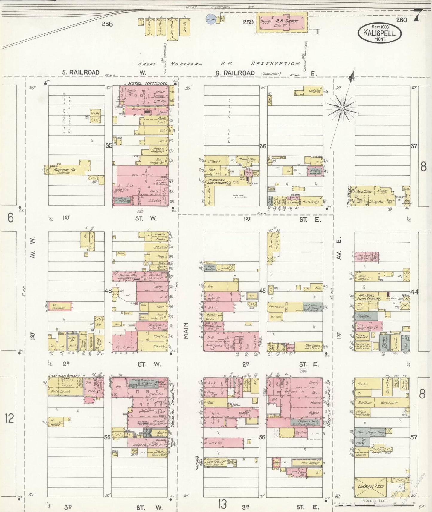 Sanborn Fire Insurance Map from Kalispell, Flathead County, Montana (1903), Sheet #0007 - Historic Sanborn Fire Insurance Map Print, vintage old map wall art, antique decor, genealogy gift, Montana Montana map