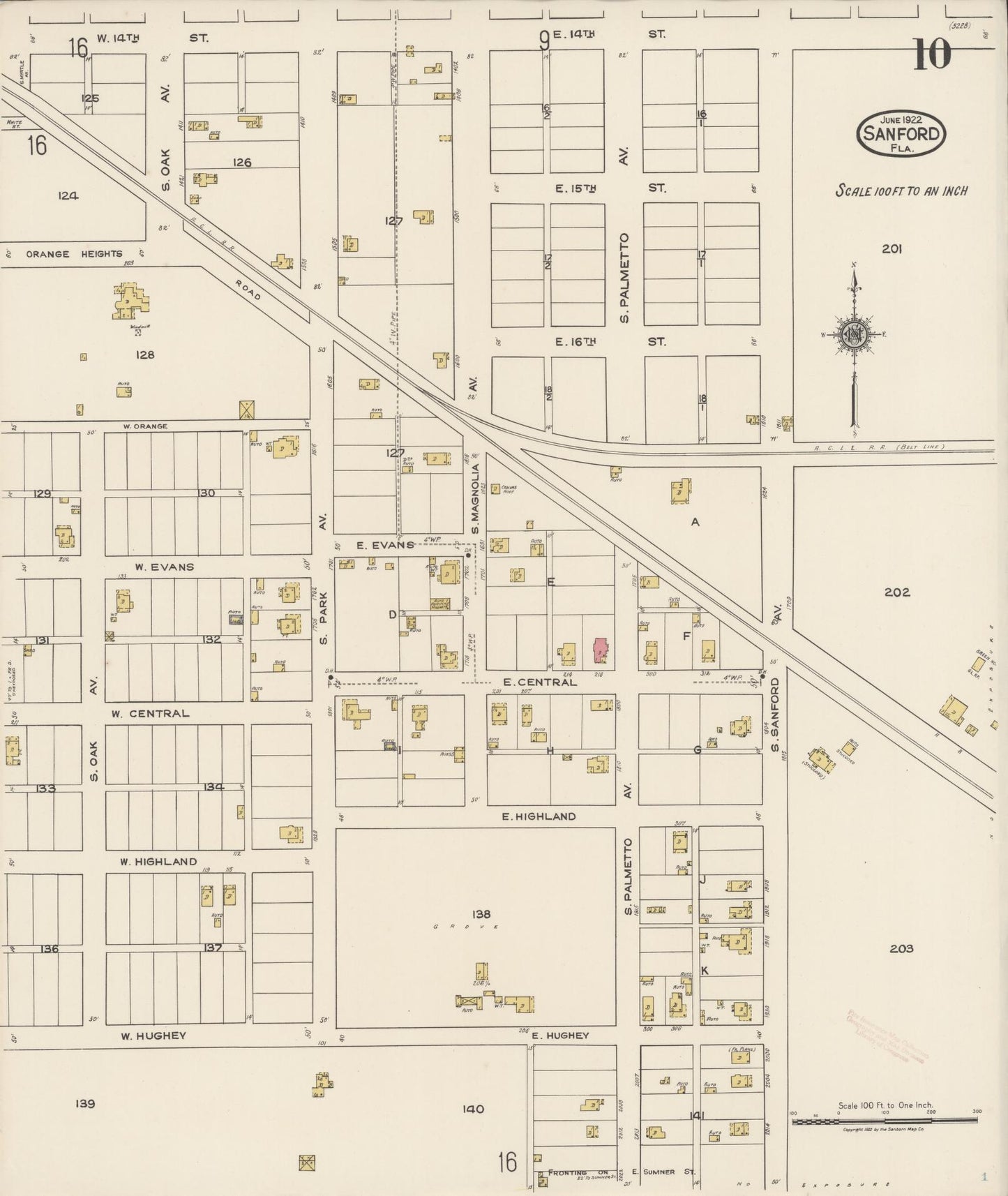 Sanborn Fire Insurance Map from Sanford, Seminole County, Florida (1922), Sheet #0010 - Complete Map Set gallery image, historic Sanborn map, vintage wall art, Florida Florida