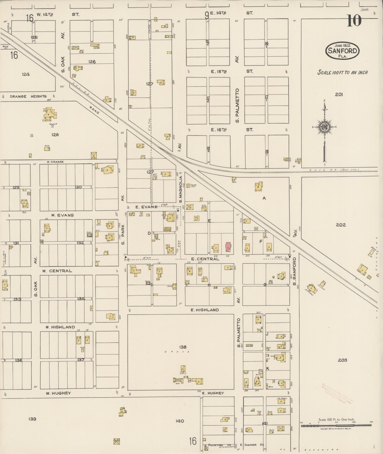Sanborn Fire Insurance Map from Sanford, Seminole County, Florida (1922), Sheet #0010 - Complete Map Set gallery image, historic Sanborn map, vintage wall art, Florida Florida