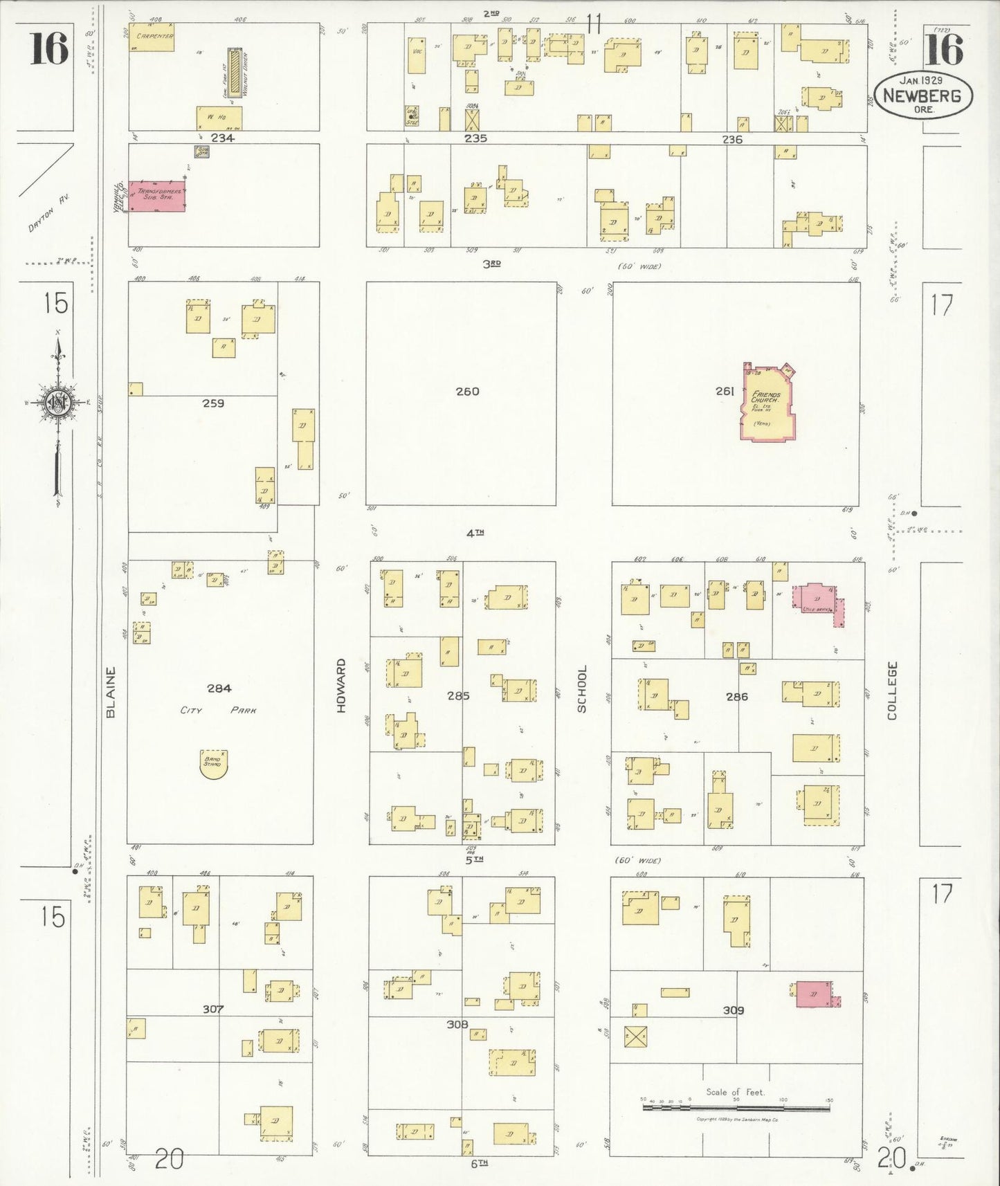 Sanborn Fire Insurance Map from Newberg, Yamhill County, Oregon (1929), Sheet #0016 - Complete Map Set gallery image, historic Sanborn map, vintage wall art, Oregon Oregon