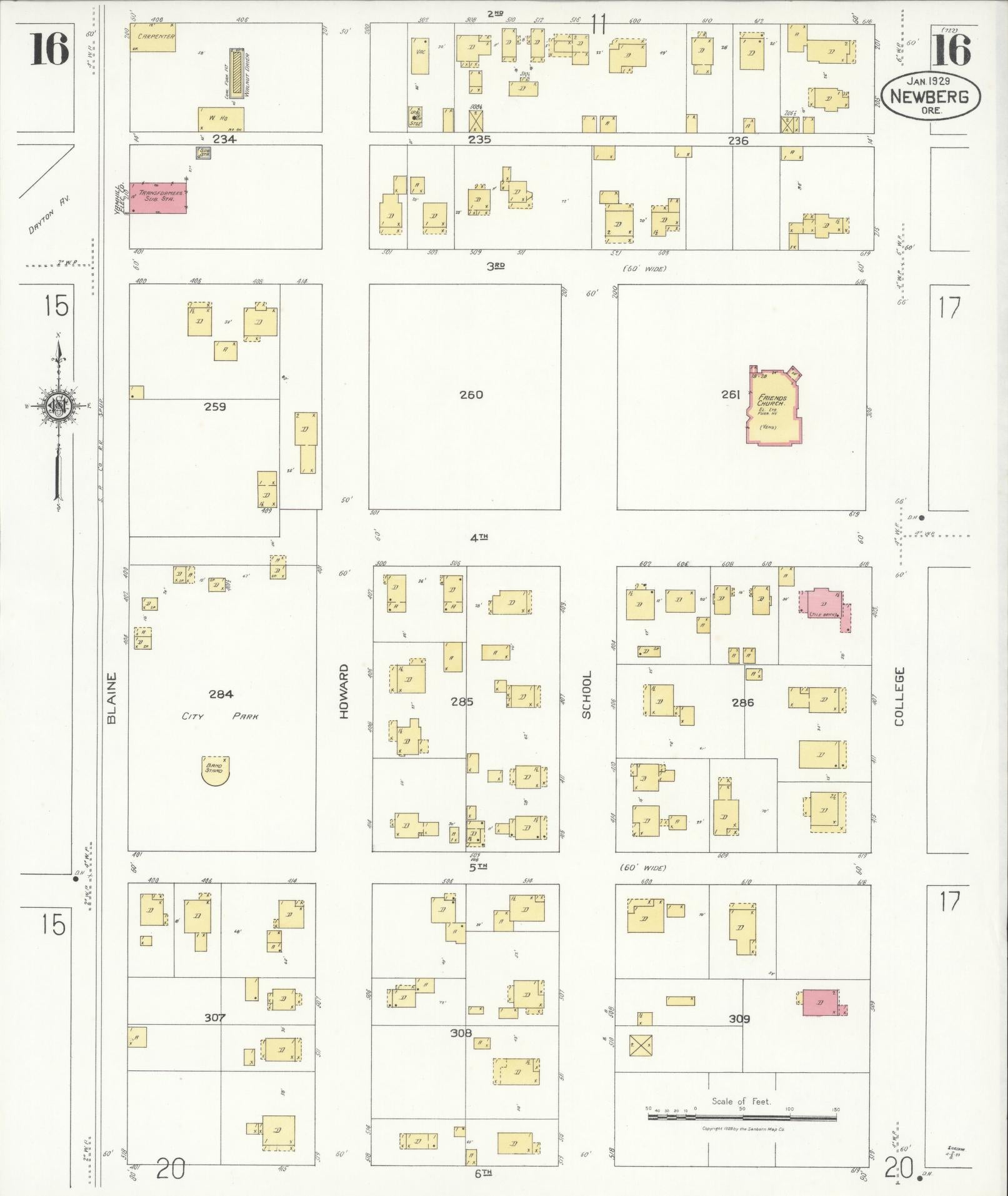 Sanborn Fire Insurance Map from Newberg, Yamhill County, Oregon (1929), Sheet #0016 - Complete Map Set gallery image, historic Sanborn map, vintage wall art, Oregon Oregon