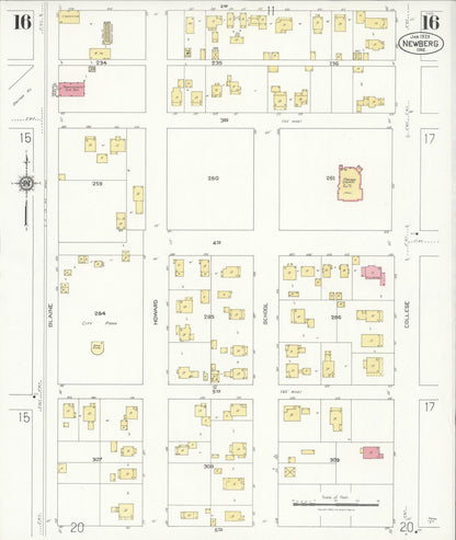 Sanborn Fire Insurance Map from Newberg, Yamhill County, Oregon (1929), Sheet #0016 - Complete Map Set gallery image, historic Sanborn map, vintage wall art, Oregon Oregon